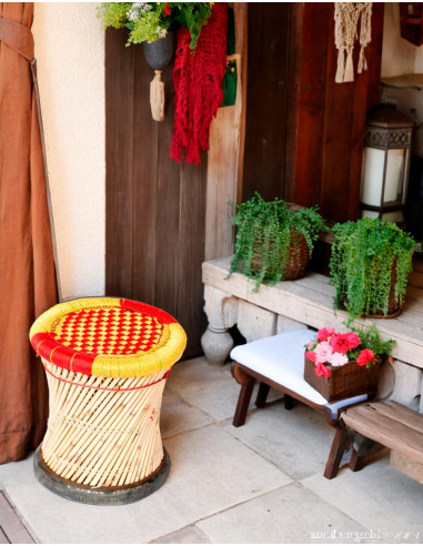 Housse de tabouret en bambou tressé - Fabriquée à la main en Inde - Exclusif et confortable - Hauteur 40 cm