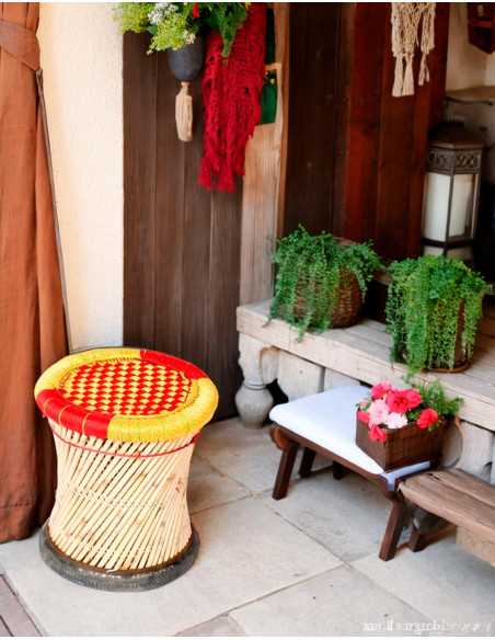 Woven Bamboo Stool Cover - Handmade in India - Exclusive and Comfortable - 40 cm Height