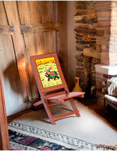 Indian Folding Wooden Chair - Unique Design with Handcrafted Details - International Shipping