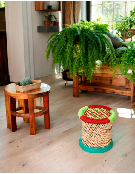 Woven Bamboo Stool - Handcrafted in India - 40 cm High