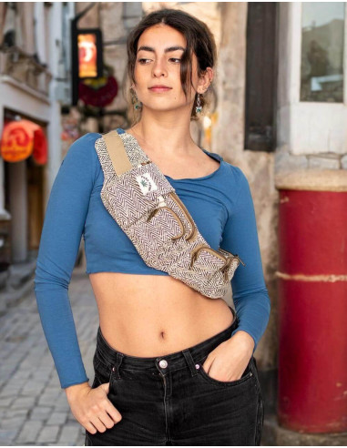 Indian Handcrafted Hemp Waist Bag: Spacious and Adjustable for Unique Ethnic Style