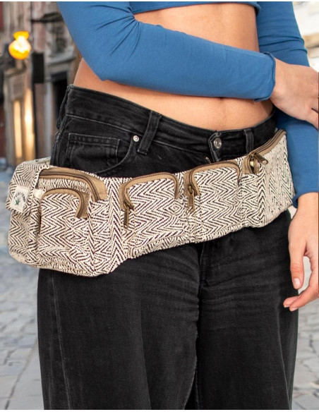Indian Handcrafted Hemp Waist Bag: Spacious and Adjustable for Unique Ethnic Style