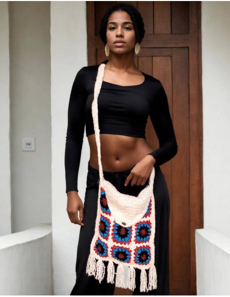 Borsa a tracolla unica fatta a mano: moda etnica indiana con frange multicolori