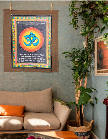 Tapeçaria Om exclusiva: Arte indiana feita à mão com lantejoulas de algodão