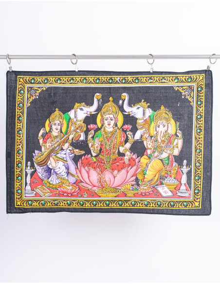 Arte Hindu Exclusiva: Tapeçaria Artesanal com Deuses e Lantejoulas - 100% Algodão