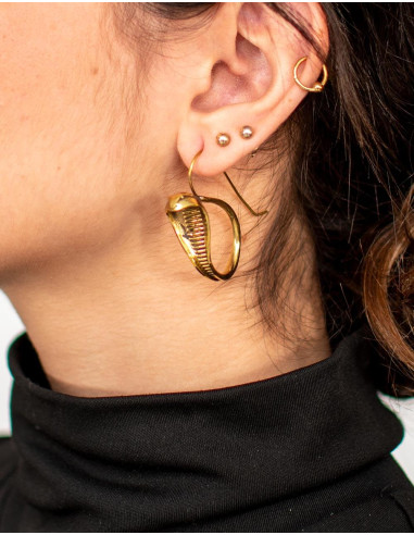 Boucles d'oreilles serpent en laiton plaqué or – Fait main
