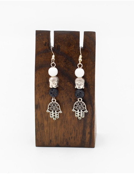 Handmade Silver Plated Brass Earrings with Unique Stones and Charms