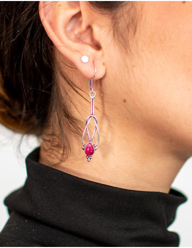 Boucles d'oreilles allongées faites à la main avec pierre minérale – Laiton plaqué or ou argent