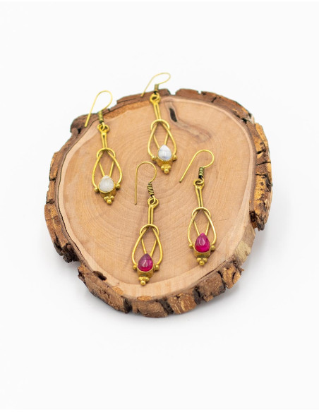 Boucles d'oreilles allongées faites à la main avec pierre minérale – Laiton plaqué or ou argent