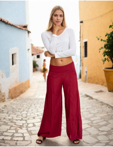 Pantalon long bordeaux – Style bohème aux accents indiens
