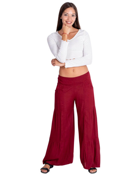 Pantaloni lunghi bordeaux: stile bohémien con essenza indiana