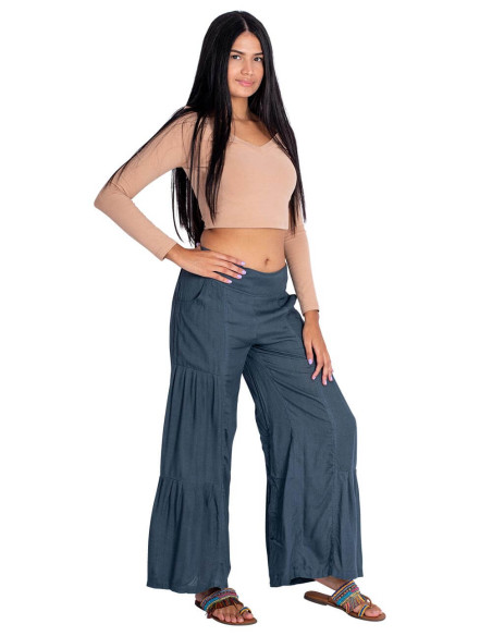 Kimago Graue Lange Hose – Bohemian Eleganz mit einem Hauch Handarbeit