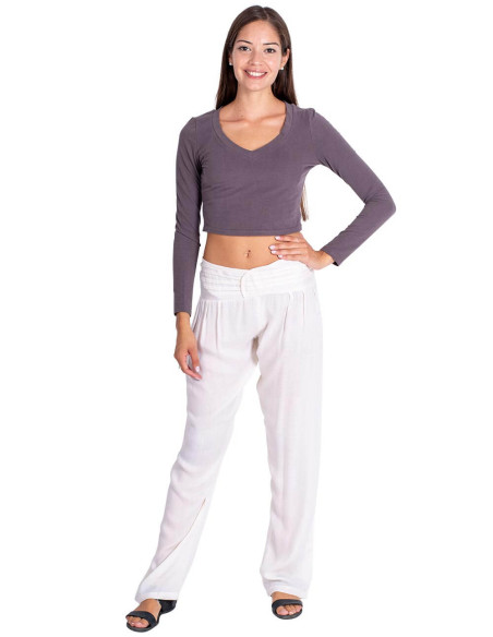 Cremefarbene Hose mit geradem Bein und Spitzendetail – Bohème- und Handwerksstil