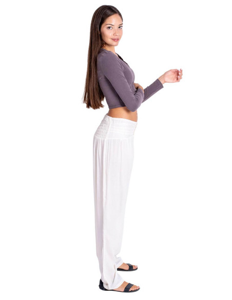 Cremefarbene Hose mit geradem Bein und Spitzendetail – Bohème- und Handwerksstil