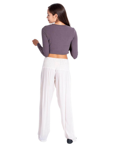 Pantalon droit blanc cassé avec détail en...