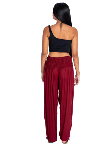 Burgundy straight-leg trousers with a V-shaped...