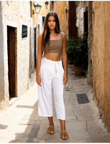 Pantalon capri blanc cassé...