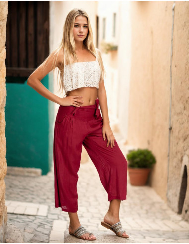 Burgunderfarbene Caprihose – Bohemian Style mit indischer Inspiration