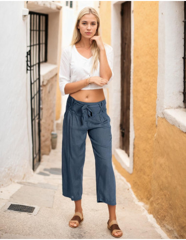 Calça Capri Cinza – Artesanato Indiano com Estilo Boêmio