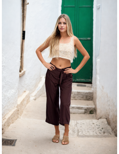 Calça Capri Marrom Chocolate – Artesanato Indiano com Alma Boêmia