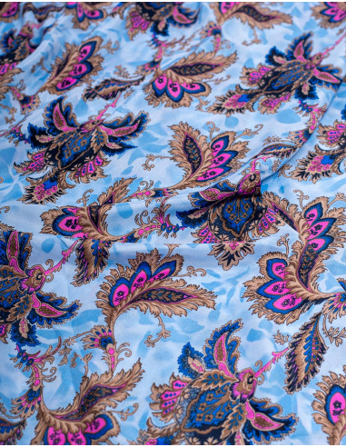 Vestido longo de seda azul claro com flores –...