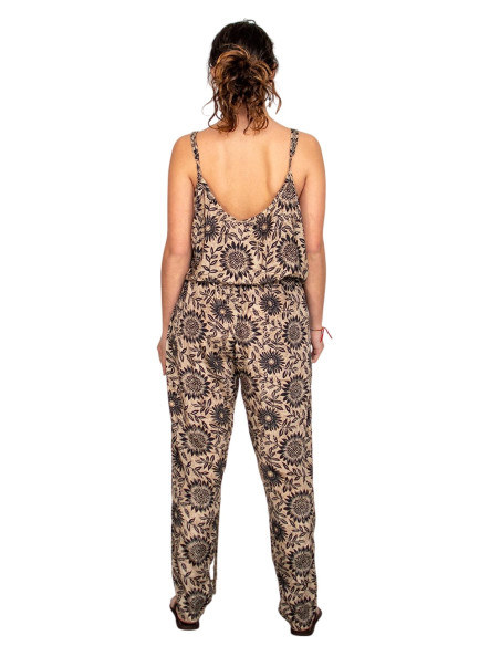 Langer Seiden-Jumpsuit mit Print in Ocker- und Brauntönen – Boho-Stil mit indischer Seele