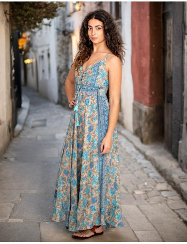 Langes Boho Seidenkleid mit...