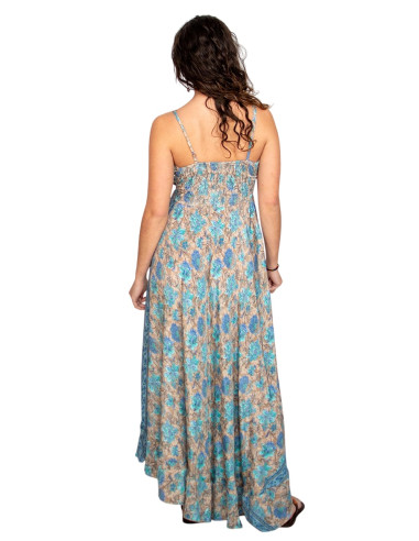 Vestido longo boho de seda com decote em V –...