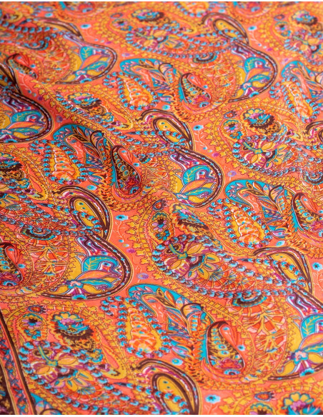 Robe longue style ethnique à col V et imprimé cachemire – Orange