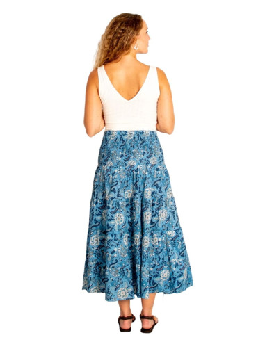 Jupe longue bohème en coton à imprimé bleu et...