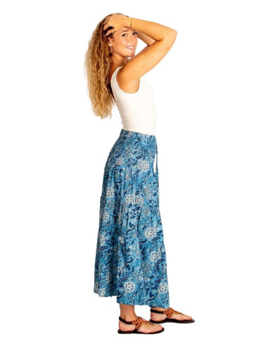 Falda larga boho de algodón con estampado azul...