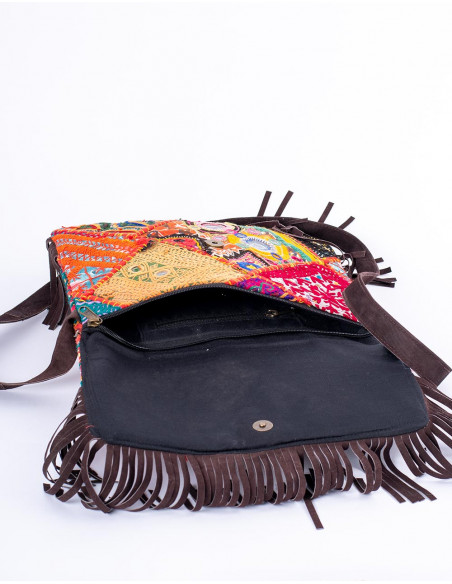 Handmade boho clutch with mirrors and fringes – Kimago