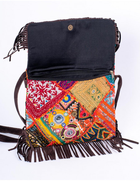 Handmade boho clutch with mirrors and fringes – Kimago