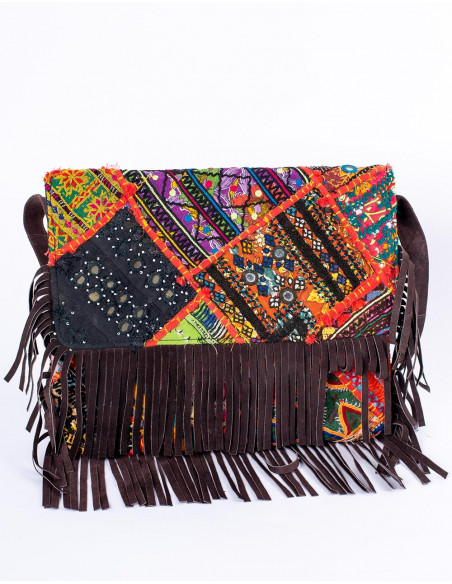 Pochette bohème faite main avec miroirs et franges – Kimago