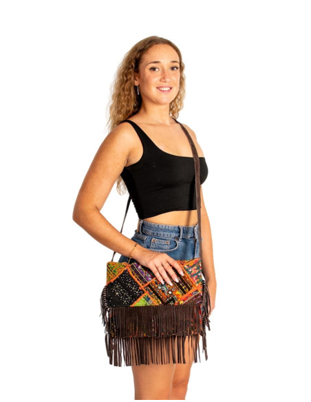 Handmade boho clutch with mirrors and fringes – Kimago