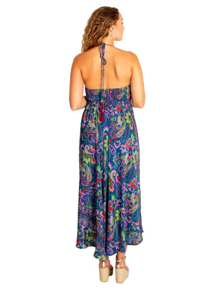 Vestido longo de seda boho Kimago – Elegância étnica com autenticidade indiana