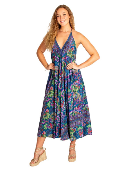 Vestido longo de seda boho Kimago – Elegância étnica com autenticidade indiana