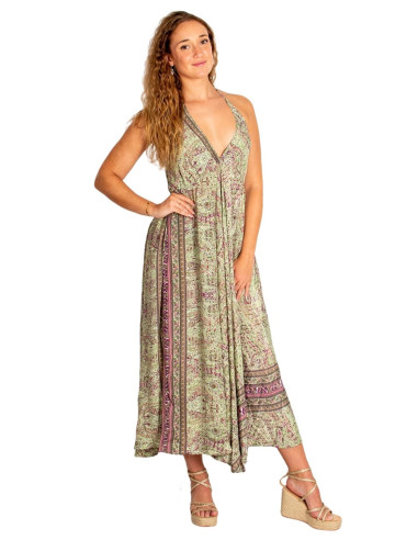 Kimago long dress in green silk – Boho and...