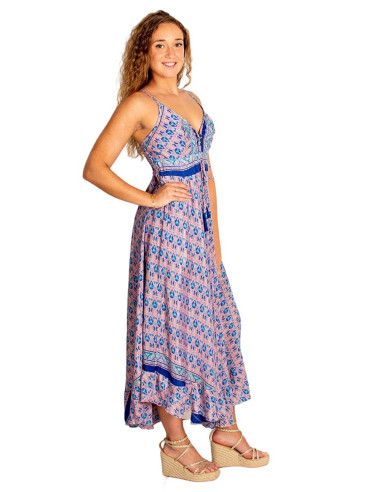 Kimago – Langes Boho-Kleid aus Seide mit rosa...