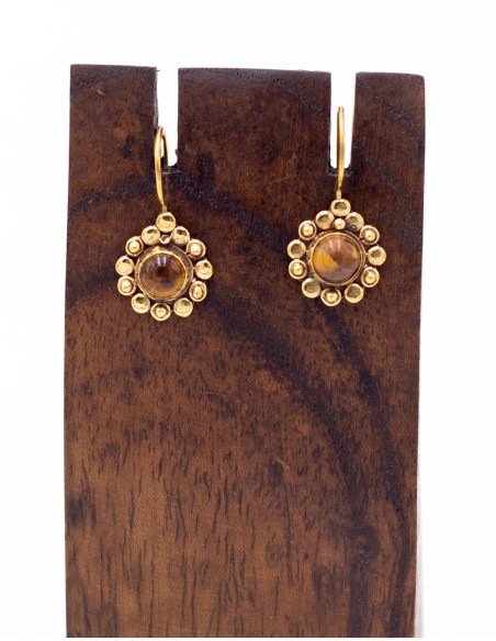 Boucles d'oreilles fleurs avec pierre minérale