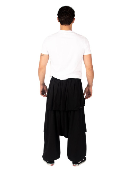 Schwarze afghanische Hose mit grauem Rock – Handgemachte Boho-Mode aus Indien