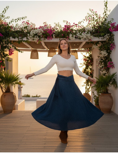 Gonna avvolgente in cotone blu – Moda etnica...