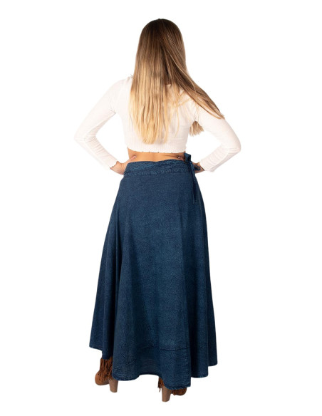 Gonna avvolgente in cotone blu – Moda etnica indiana fatta a mano