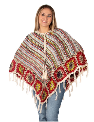 Handmade triangular poncho with fringes –...