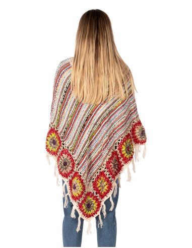 Handmade triangular poncho with fringes –...