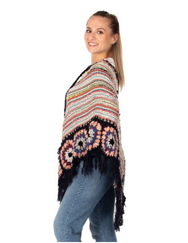 Handmade triangular poncho with fringes –...