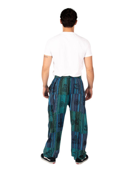 Calças hippie patchwork verdes ou azul-claras – Feitas à mão na Índia