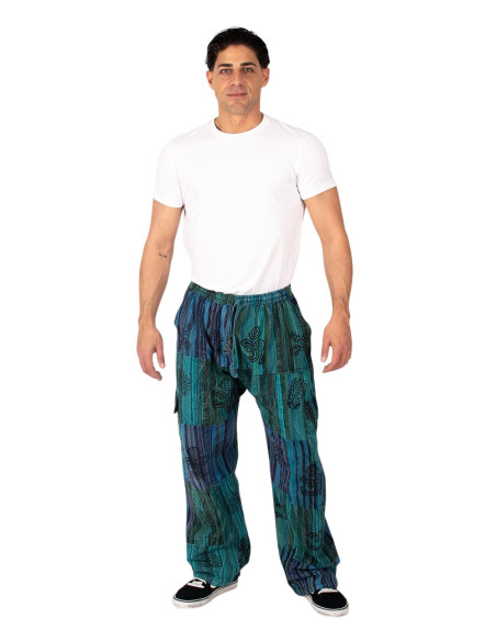 Pantalon hippie patchwork vert ou bleu clair – Fait main en Inde