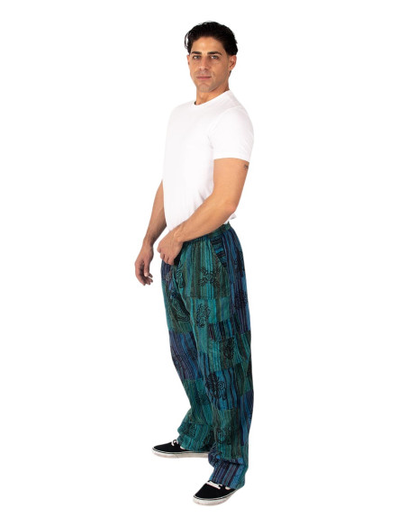 Calças hippie patchwork verdes ou azul-claras – Feitas à mão na Índia