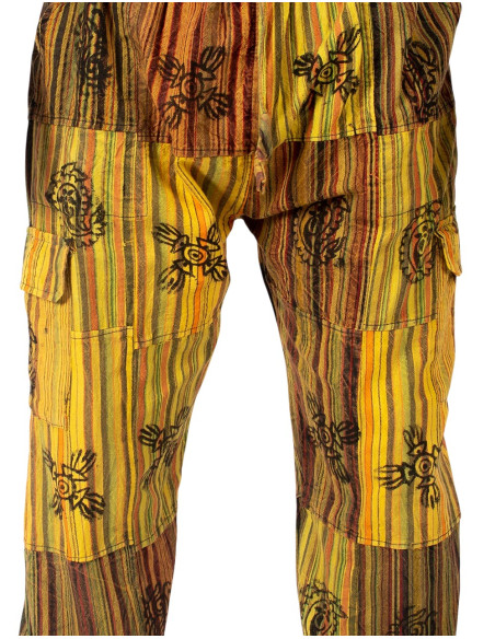 Pantalon hippie patchwork fait main – Couleurs chaudes et foncées